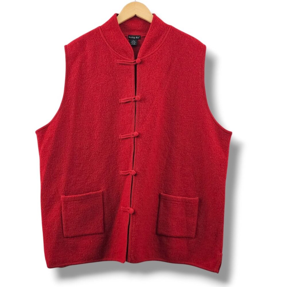 Tully-Ho Red Boiled Wool Vest‎ Womens 2X Chinese Knot Close Holiday Christmas